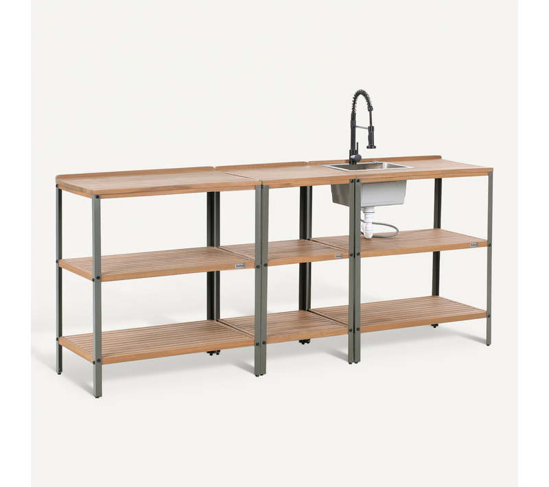 Cuisine D'extérieur 3 Pièces Avec évier Ivrea Bois D'acacia Certifié Marron/noir