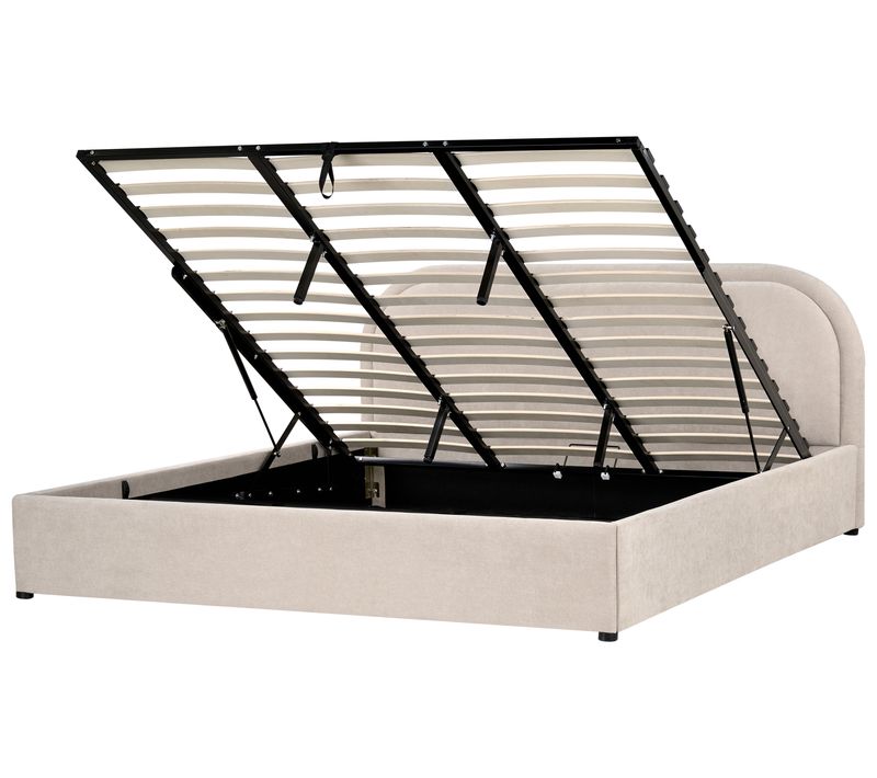 Lit Ottoman Tissu Chenille Quillien 180 X 200 Cm Beige Clair