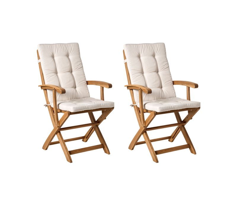 Lot De 2 Chaises De Jardin Avec Coussins Maui Premium Acacia Beige Clair