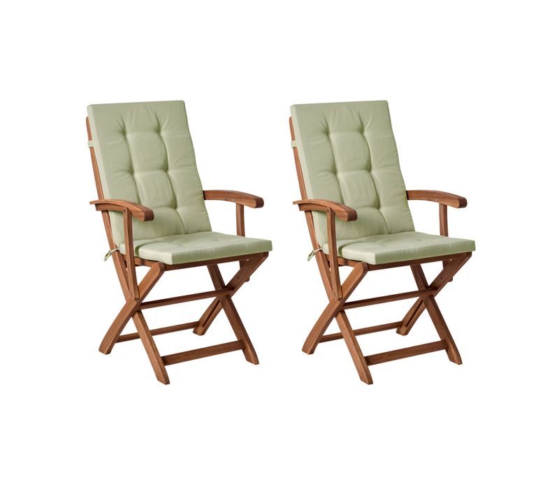 Lot De 2 Chaises De Jardin Avec Coussins Maui Premium Acacia Vert Clair