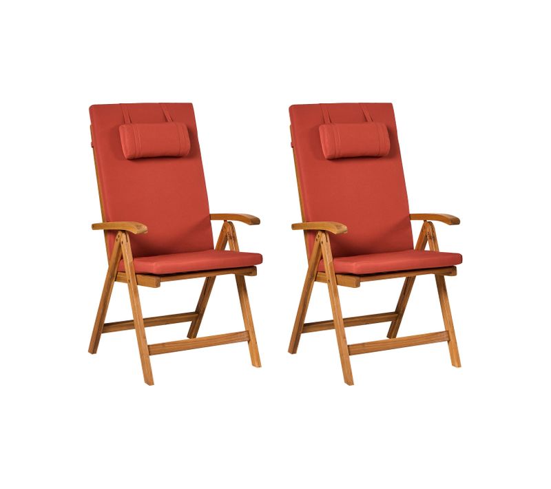 Lot De 2 Chaises De Jardin Avec Coussins Java Premium Acacia Rouge
