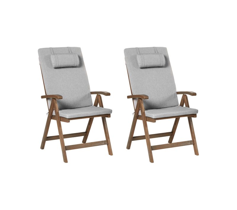 Lot De 2 Chaises De Jardin Avec Coussins Amantea Premium Acacia Mélange De Gris