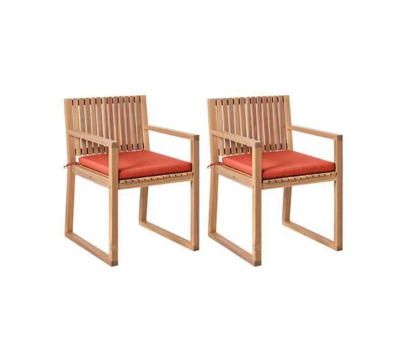 Lot De 2 Chaises De Jardin Avec Coussins Sassari Premium Bois D'acacia Certifié Rouge