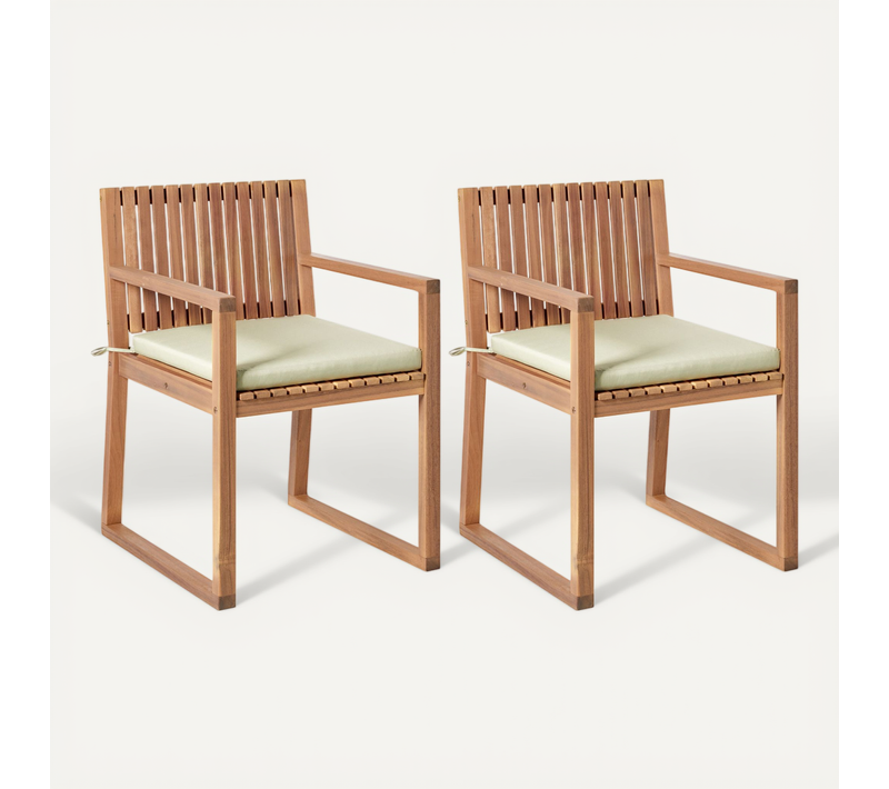 Lot De 2 Chaises De Jardin Avec Coussins Sassari Premium Bois D'acacia Certifié Vert Clair