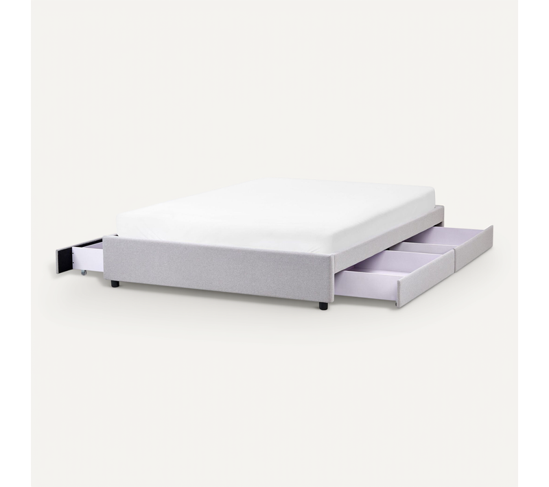 Lit Avec Tiroirs De Rangement Sans Tête De Lit Tissu Prades 160 X 200 Cm Gris Clair