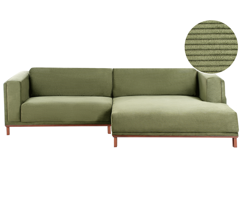 Canapé D'angle 4 Places Veng Velours Côtelé Vert Côté Gauche