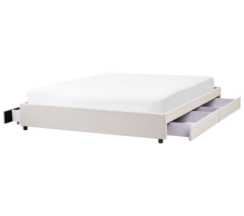 Lit Avec Tiroirs De Rangement Sans Tête De Lit Tissu Prades 180 X 200 Cm Beige Clair