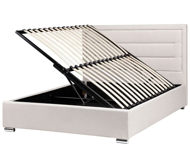 Lit Ottoman Tissu Rouen 140 X 200 Cm Beige Clair