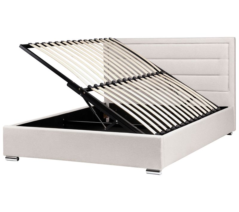 Lit Ottoman Tissu Rouen 160 X 200 Cm Beige Clair