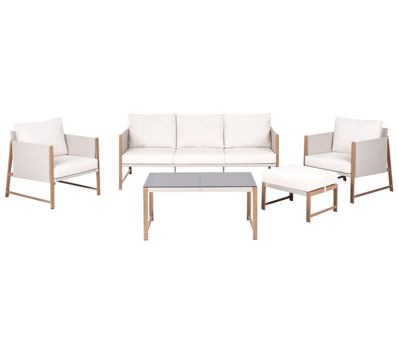 Ensemble De Salon De Jardin Avec Table Et Ottoman 5 Places Nola Métal Beige Clair