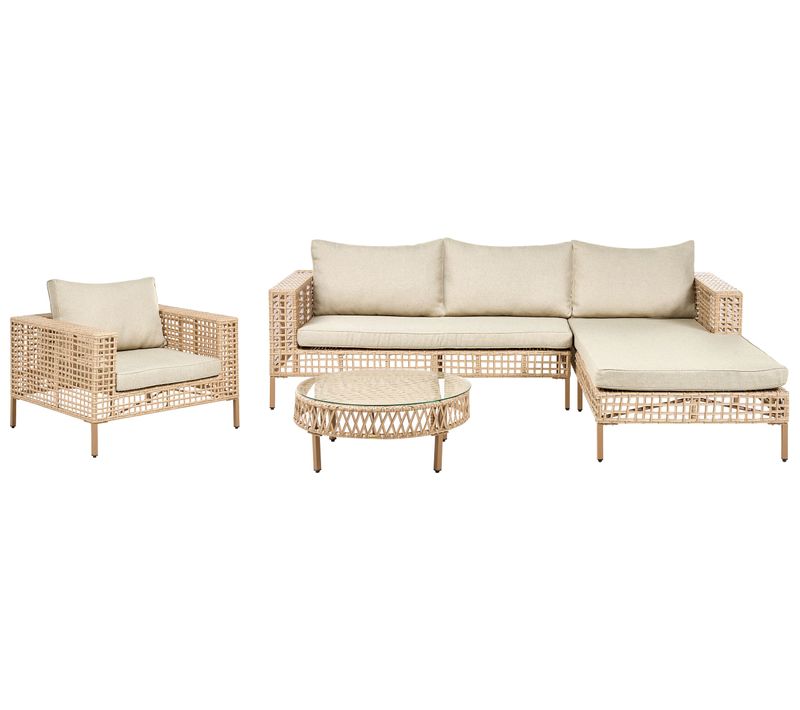 Ensemble De Salon De Jardin Avec Table 4 Places Calasetta Côté Gauche Polyrotin Beige