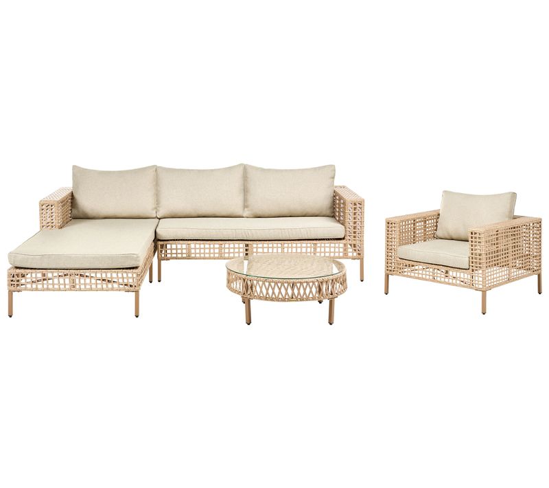 Ensemble De Salon De Jardin Avec Table 4 Places Calasetta Côté Droit Polyrotin Beige