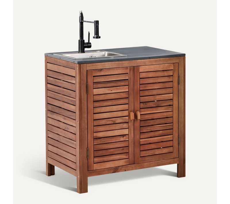 Meuble De Cuisine D'extérieur Avec évier Brucoli Acacia 80 Cm 50 Cm Marron/noir