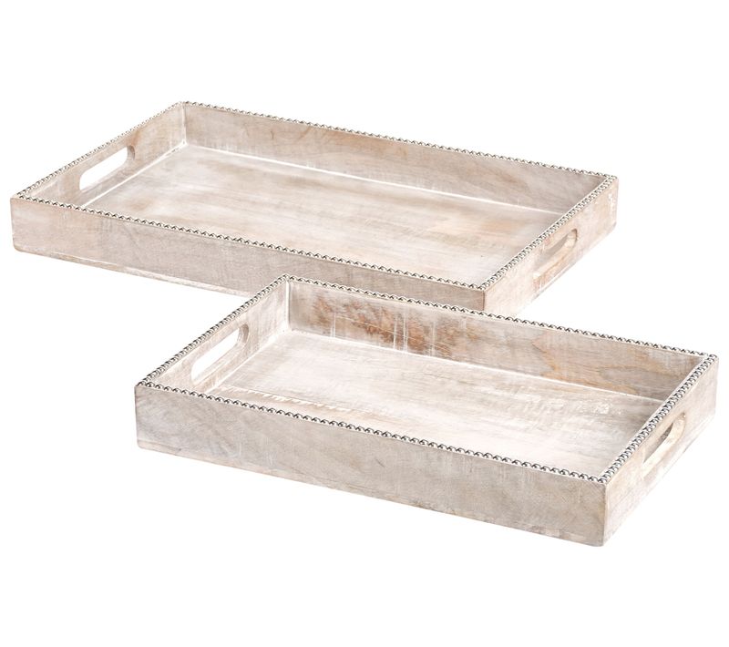 Lot De 2 Plateaux De Service Quena Bois De Manguier Marron Clair