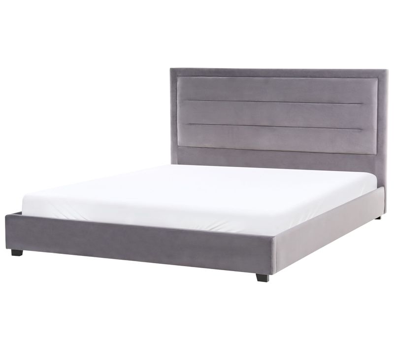 Lit Avec Sommier Velours Rouen 180 X 200 Cm Gris Foncé