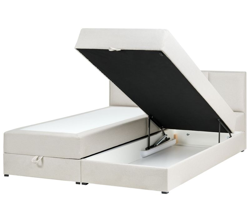 Lit Boxspring Avec Rangement Tissu Baronet 180 X 200 Cm Blanc Cassé