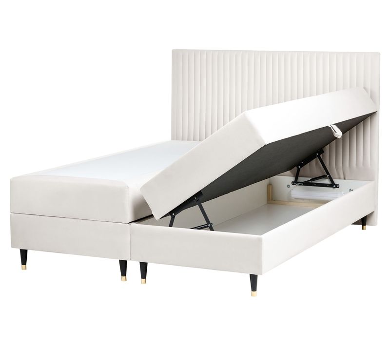 Lit Boxspring Avec Rangement Velours Dame 160 X 200 Cm Blanc Cassé