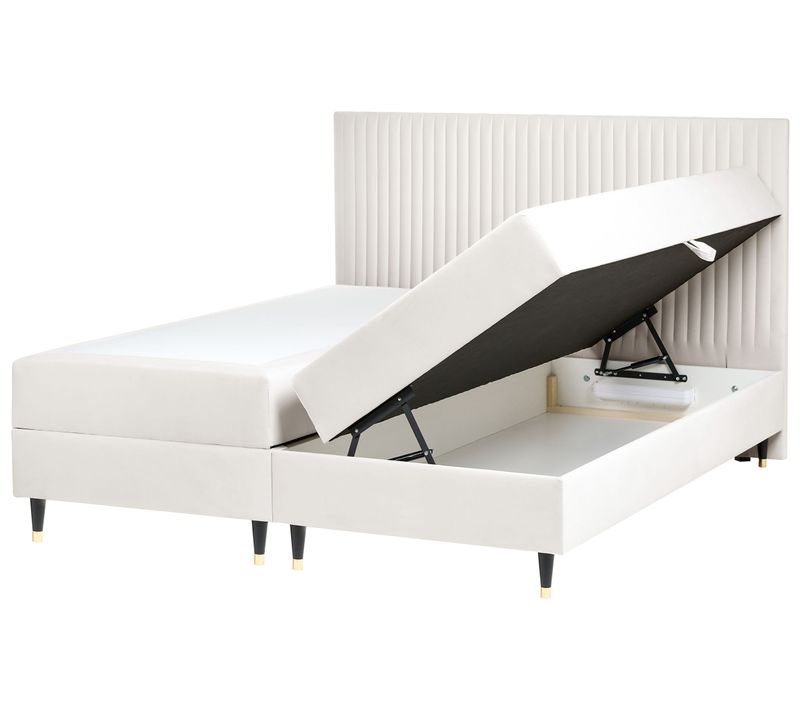 Lit Boxspring Avec Rangement Velours Dame 180 X 200 Cm Blanc Cassé