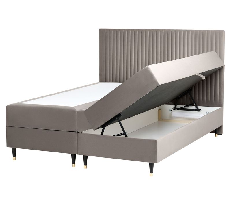 Lit Boxspring Avec Rangement Velours Dame 160 X 200 Cm Taupe