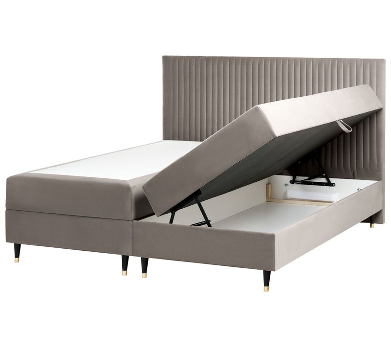 Lit Boxspring Avec Rangement Velours Dame 180 X 200 Cm Taupe