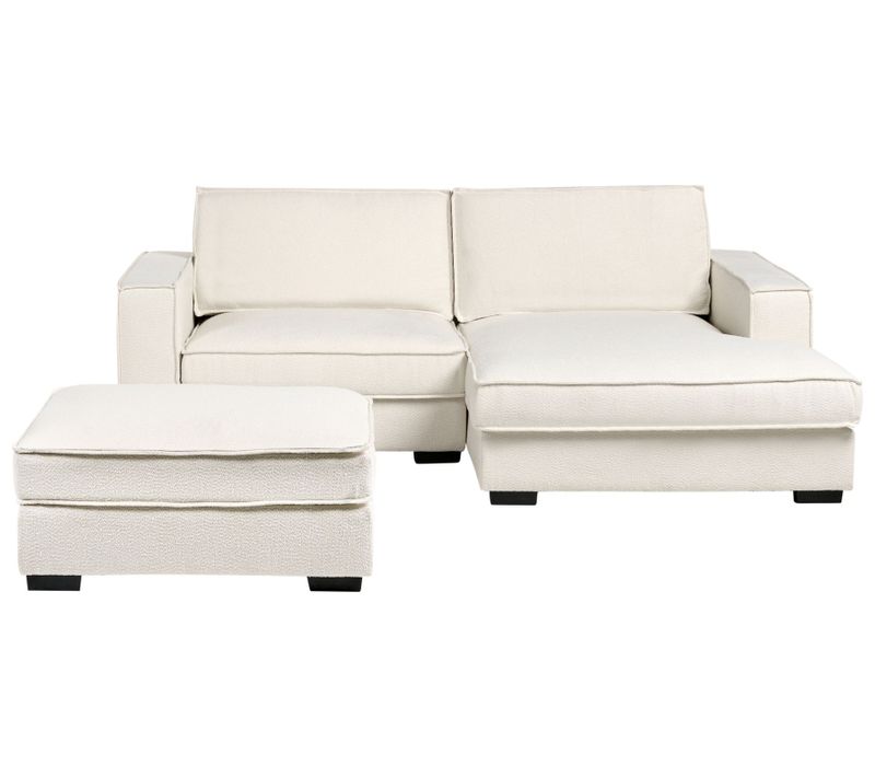 Canapé D'angle Kolding Bouclé Beige Clair Avec Pouf Côté Gauche