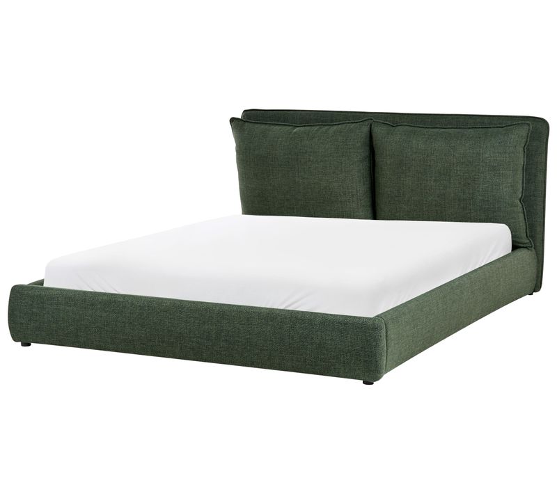 Lit Avec Sommier Tissu Bajonna 160 X 200 Cm Vert Foncé