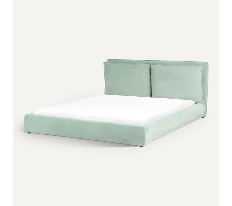 Lit Avec Sommier Velours Bajonna 180 X 200 Cm Vert Menthe