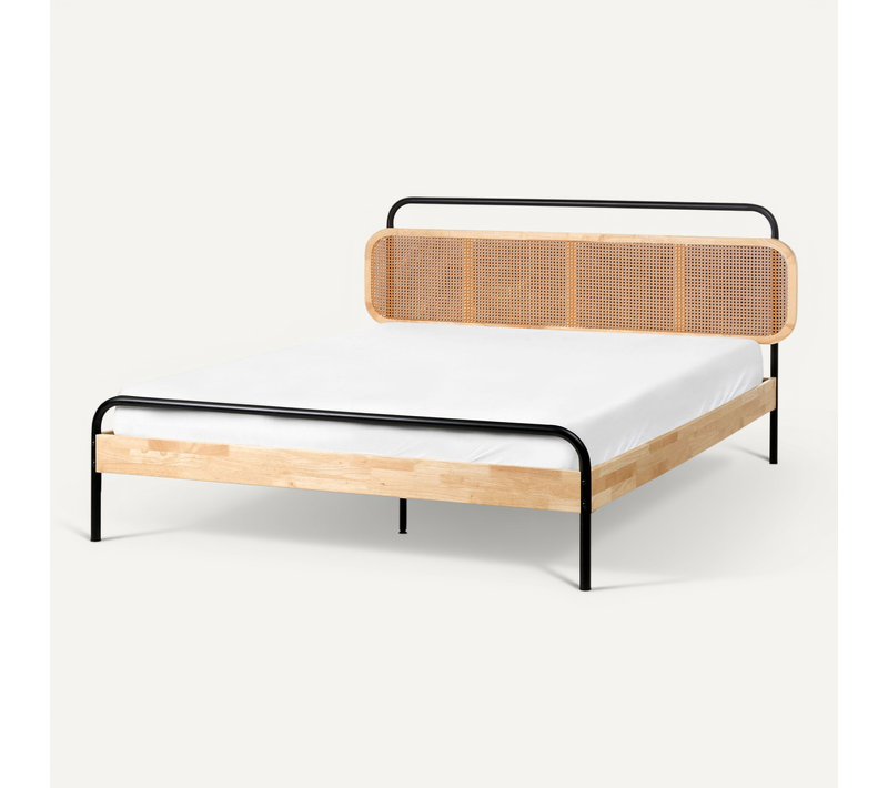 Lit Avec Sommier Rotin Boussicourt 160 X 200 Cm Marron Clair