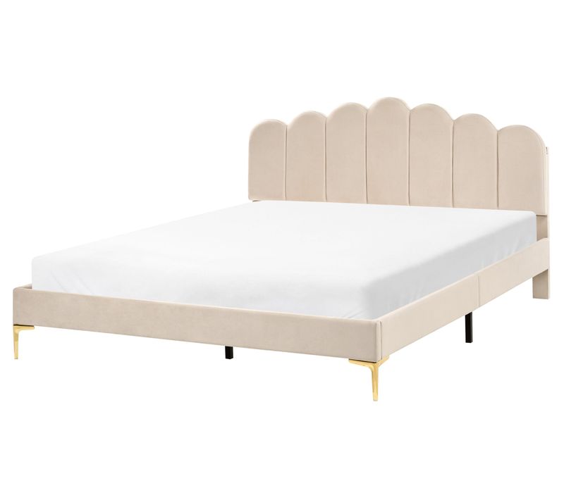 Lit Avec Sommier Velours Sauvian 160 X 200 Cm Beige