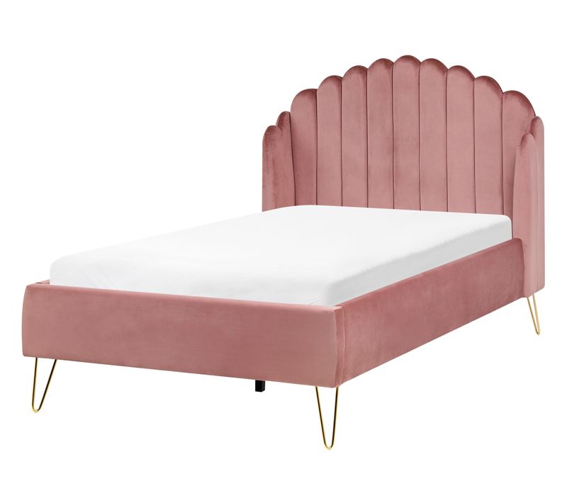 Lit Avec Sommier Velours Ambillou 120 X 200 Cm Rose