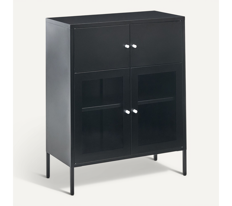 Buffet Avec Vitrine En Verre Esholt Métal 80 Cm Noir