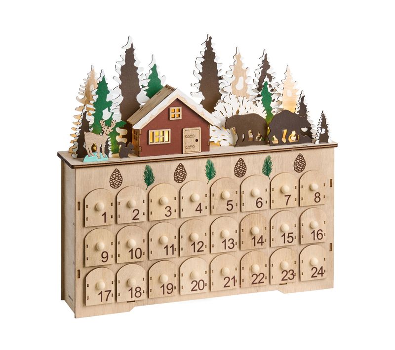 Décoration De Noël LED Helin Calendrier De L'avent 33 Cm Marron Clair