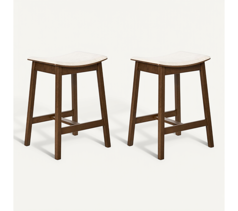 Lot De 2 Tabourets De Bar Dixon Bois Blanc Cassé/marron Foncé