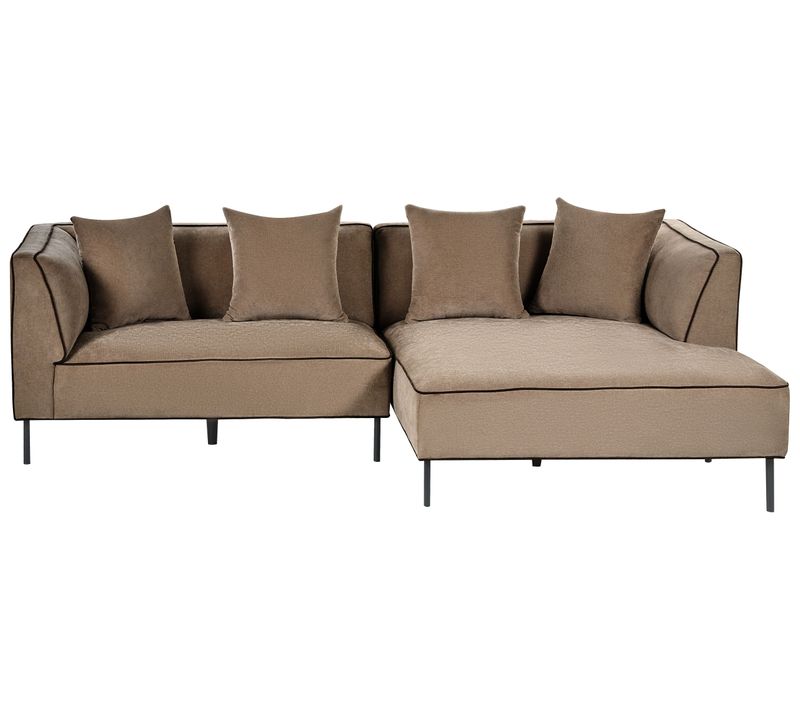 Canapé D'angle 3 Places Sater Tissu Chenille Marron Clair Côté Gauche