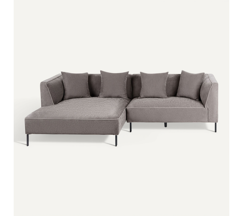 Canapé D'angle 3 Places Sater Tissu Chenille Taupe Côté Droit
