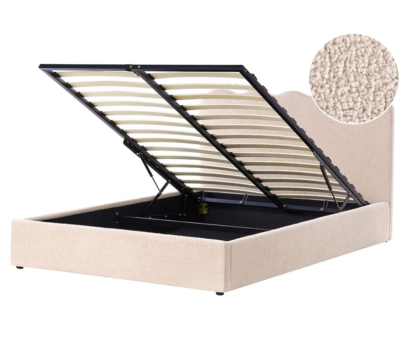 Lit Ottoman Bouclé Nanterre 160 X 200 Cm Beige