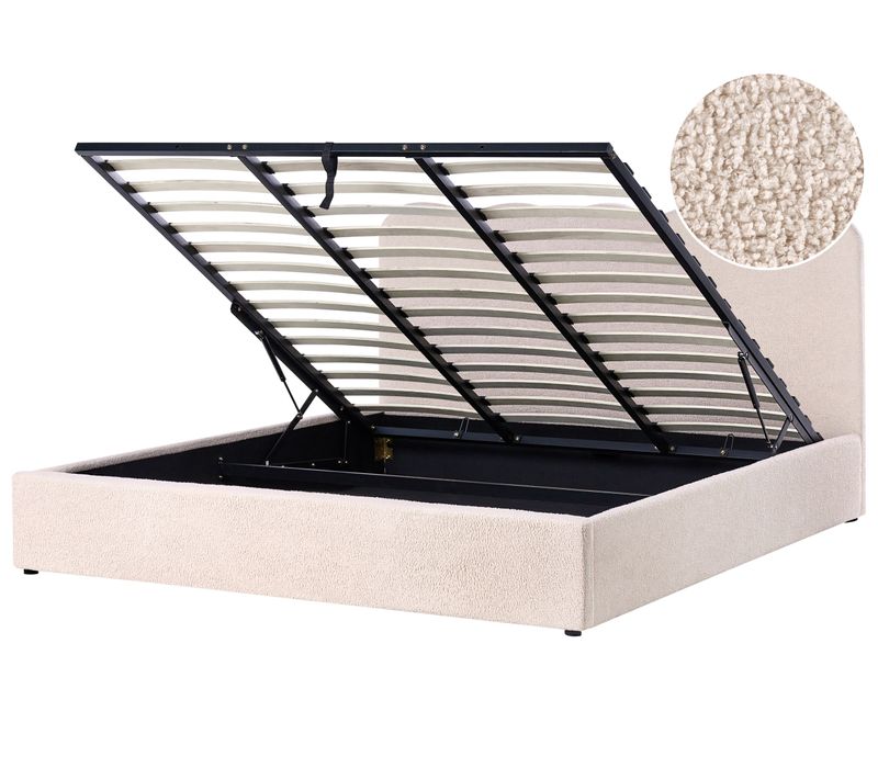 Lit Ottoman Bouclé Nanterre 180 X 200 Cm Beige