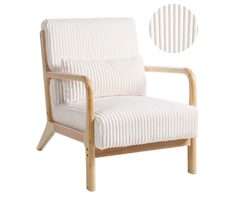 Fauteuil Sorsele Velours Côtelé Blanc