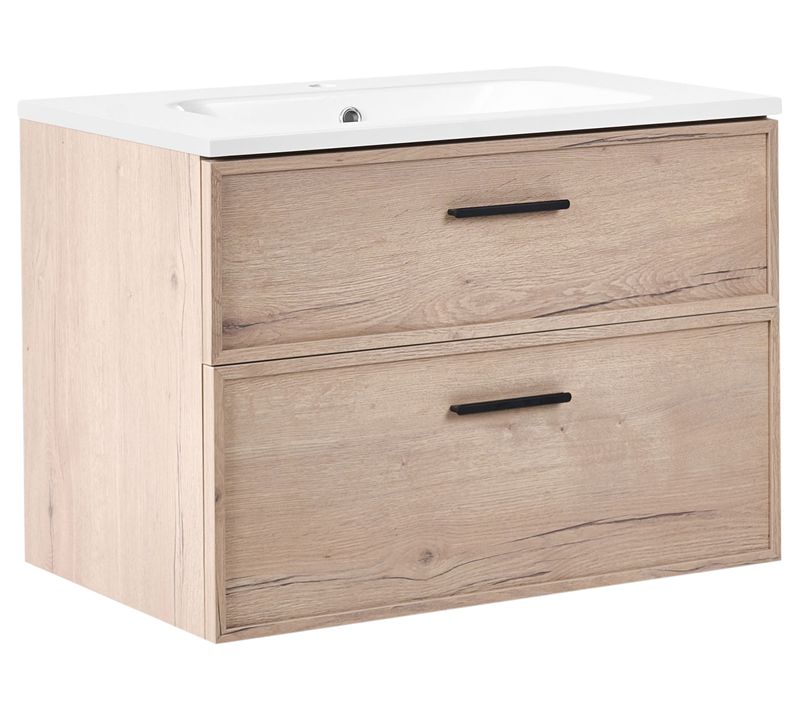 Meuble-lavabo Mural Avec Vasque Yelcho 80 Cm Marron Clair