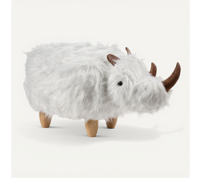 Tabouret Animal Woolly Rhinocéros Fourrure Synthétique Blanc