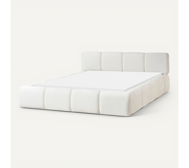Lit Avec Sommier Tissu Orville 160 X 200 Cm Blanc Cassé