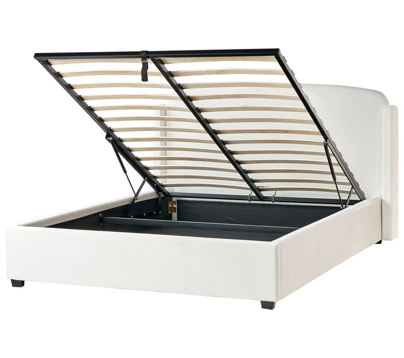 Lit Ottoman Tissu Bernay 160 X 200 Cm Blanc Cassé