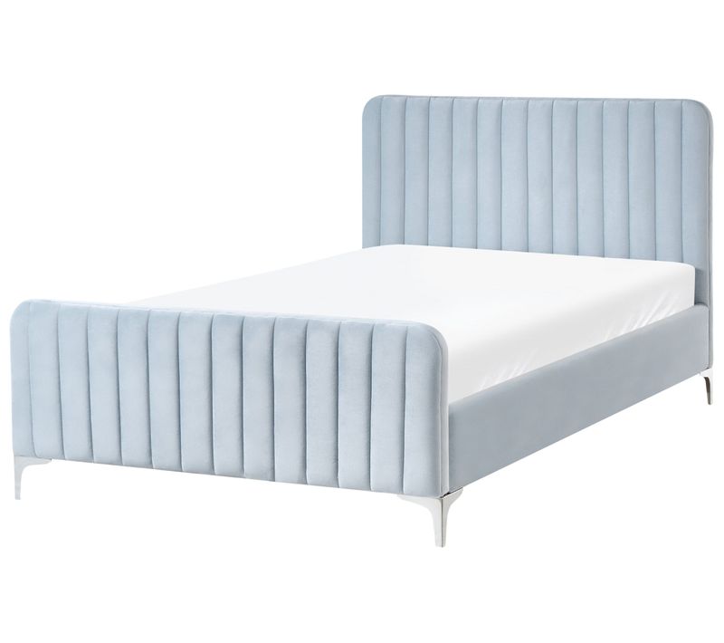 Lit Avec Sommier Velours Lunan 120 X 200 Cm Bleu Clair