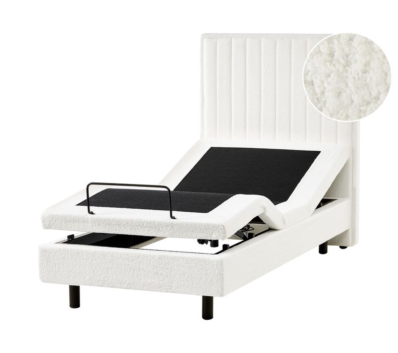 Lit Réglable Bouclé Duke Ii 90 X 200 Cm Blanc Cassé