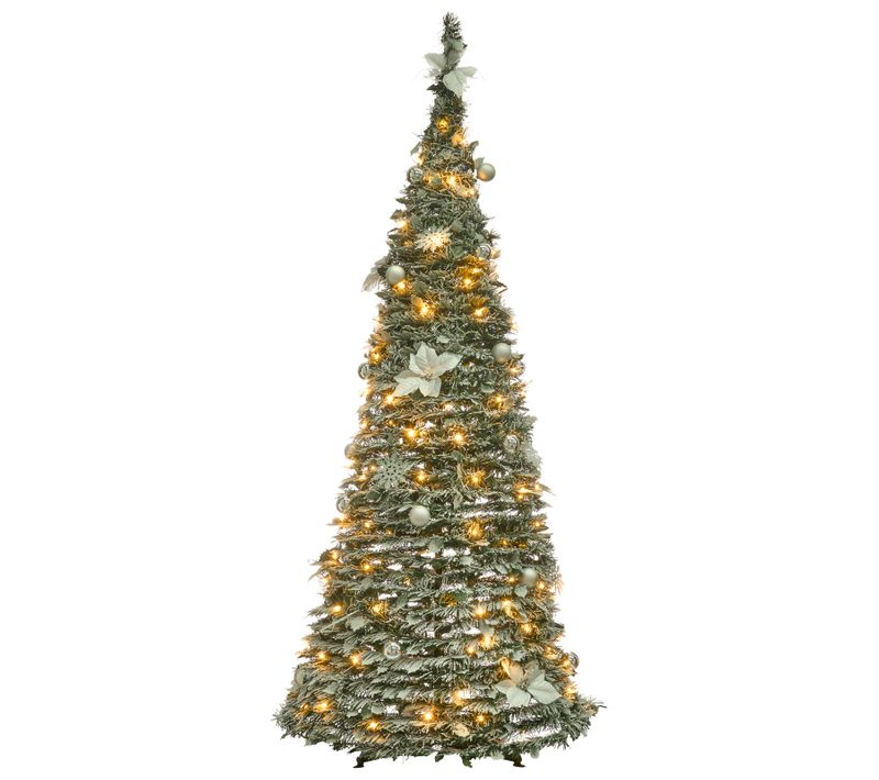 Sapin De Noël Artificiel Enneigé Pliant LED Firvana 185 Cm Blanc