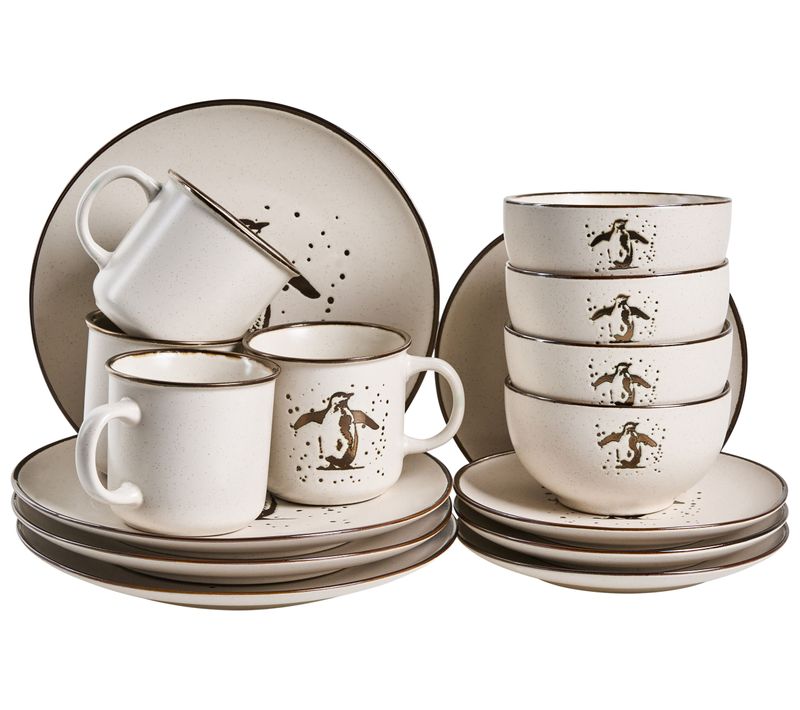 Set De 16 Couverts De Table Cinnamon Grès Blanc Cassé