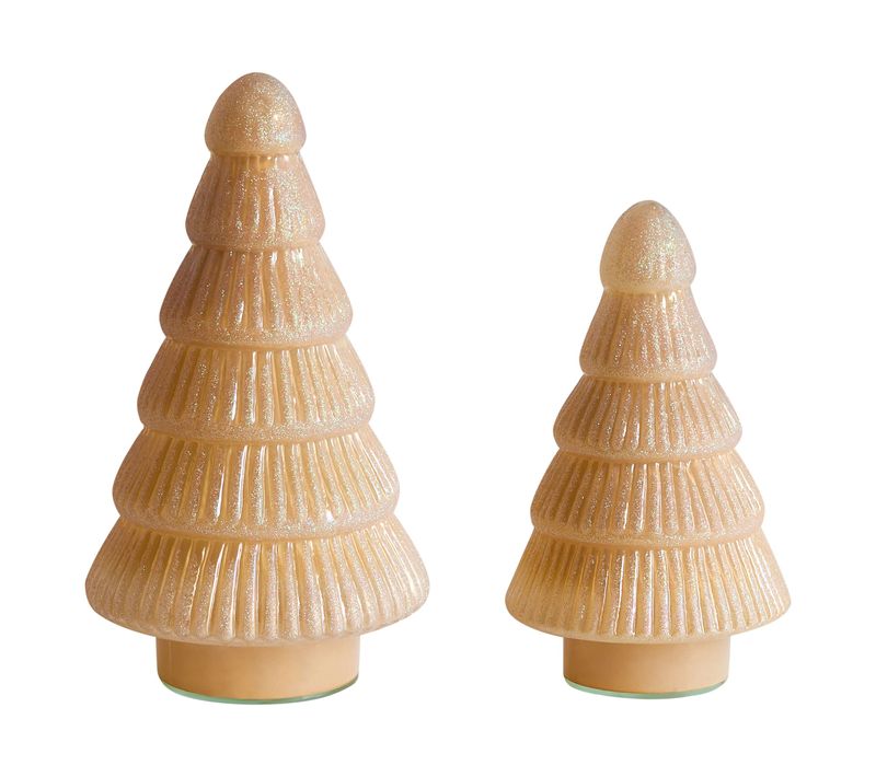 Lot De 2 Figurines Flaren Arbre De Noël 20/25 Cm Beige