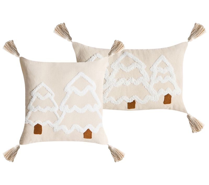 Lot De 2 Coussins Décoratifs Intsia Coton 30 X 50 Cm 45 X 45 Cm Beige Clair Motif De Noël