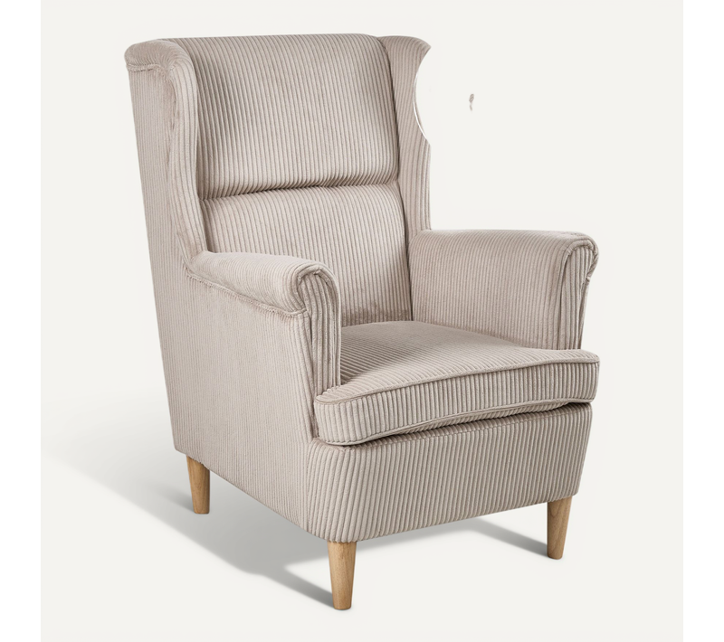 Fauteuil à Oreilles Abson Velours Côtelé Beige