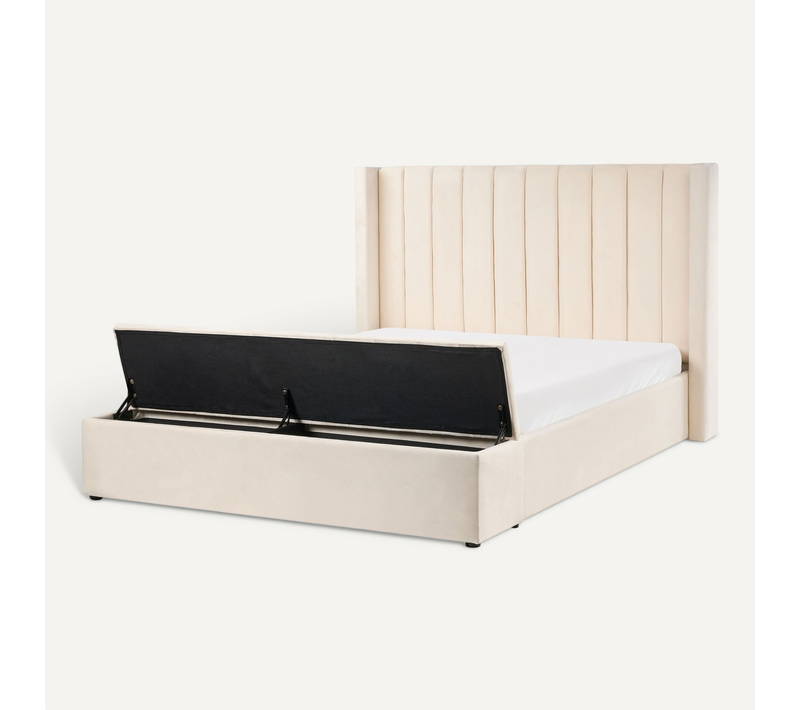 Lit Avec Banc De Rangement Velours Noyers 160 X 200 Cm Blanc Cassé